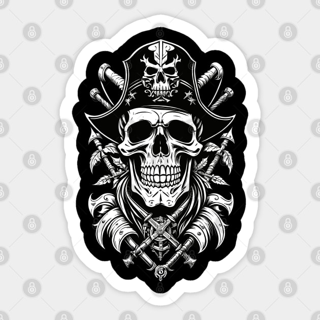 Skull Pirate and Crossbones Sticker by DeathAnarchy